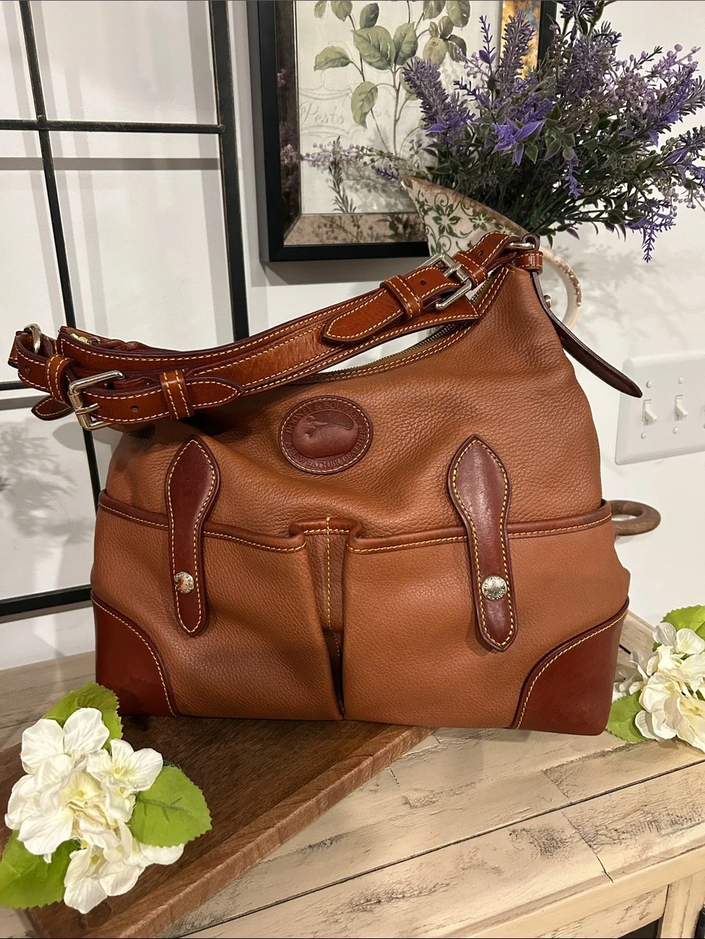 Dooney & Bourke Cognac Brown Pebble Leather Hobo Bag
